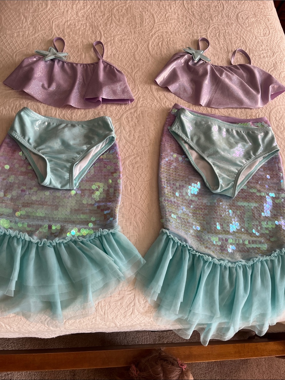 Disney Mermaid 3 pc swim suit Costume Set - Lavender Top & Seafoam sequin Skirt